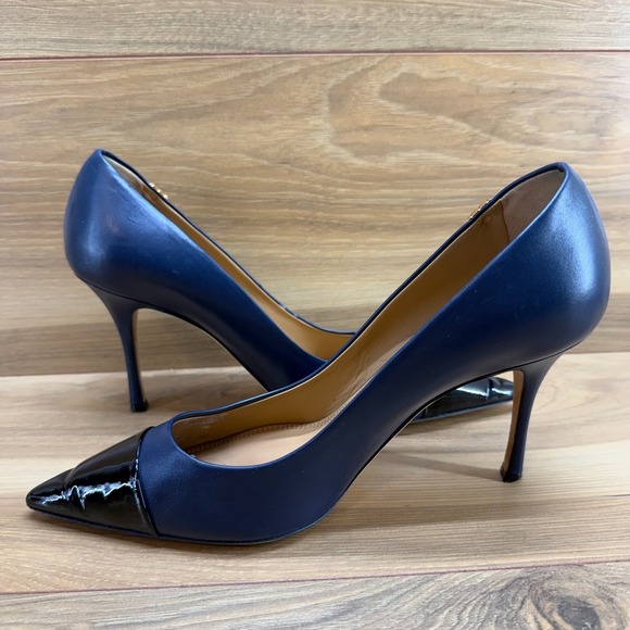Tory Burch Penelope Cap Toe Heels 10 M Navy Blue Black Cap Toe - Picture 6 of 11